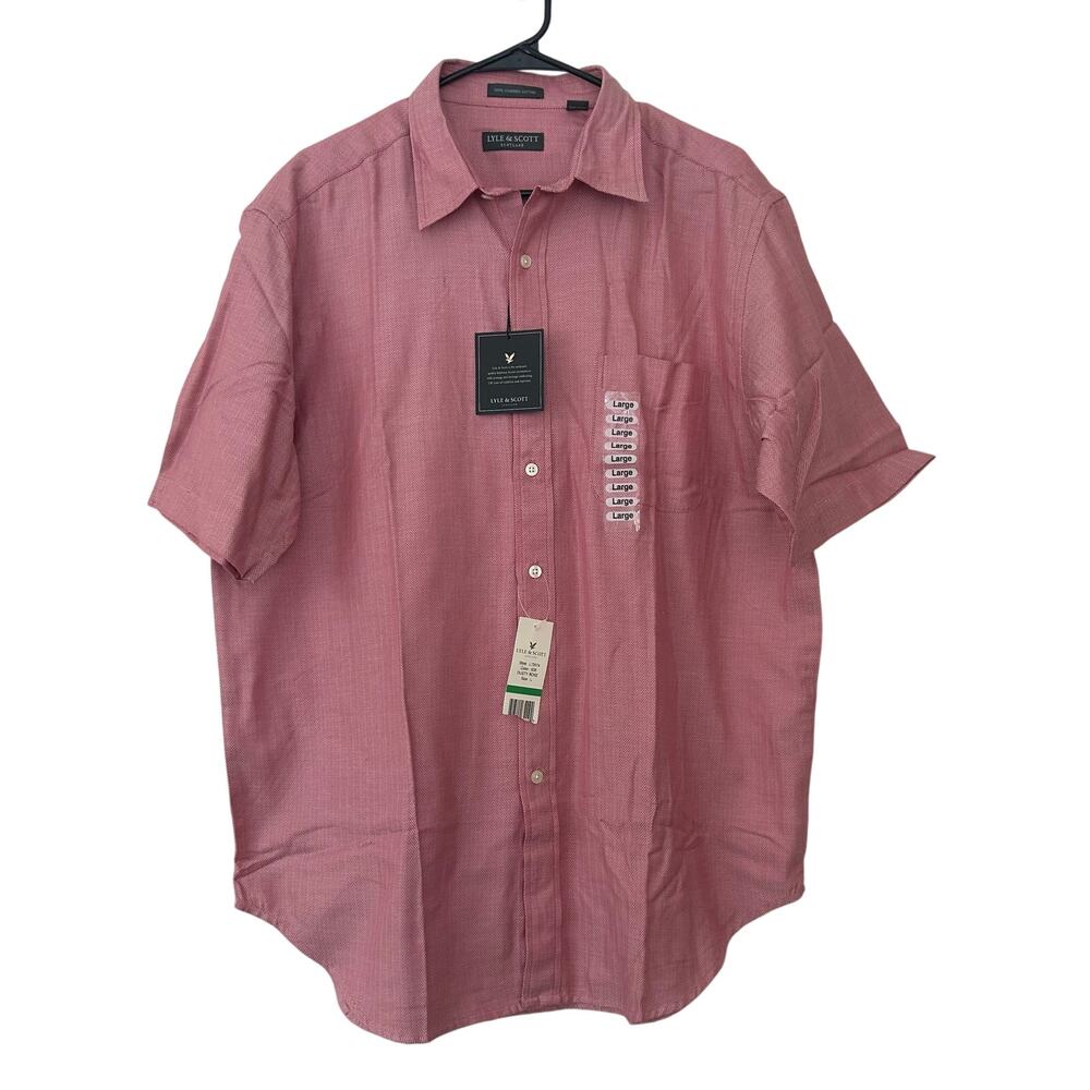 New Lyle & Scott short sleeve Oxford cotton button down shirt preppy classic L